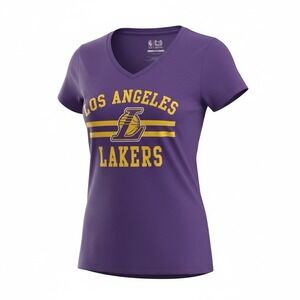 NBA Women's Purple Gold Los Angeles Lakers Basketball V Neck T Shirt Small NWT